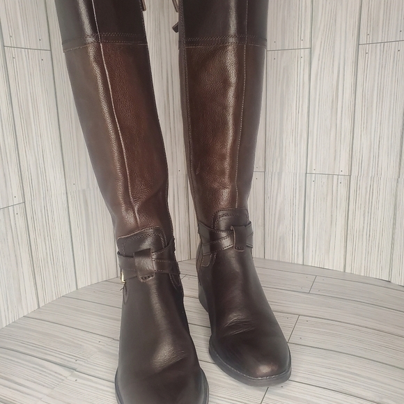 Franco Sarto L-Lapis Womens Riding Boots  Brown Leather 2” Heel Round - Picture 2 of 7